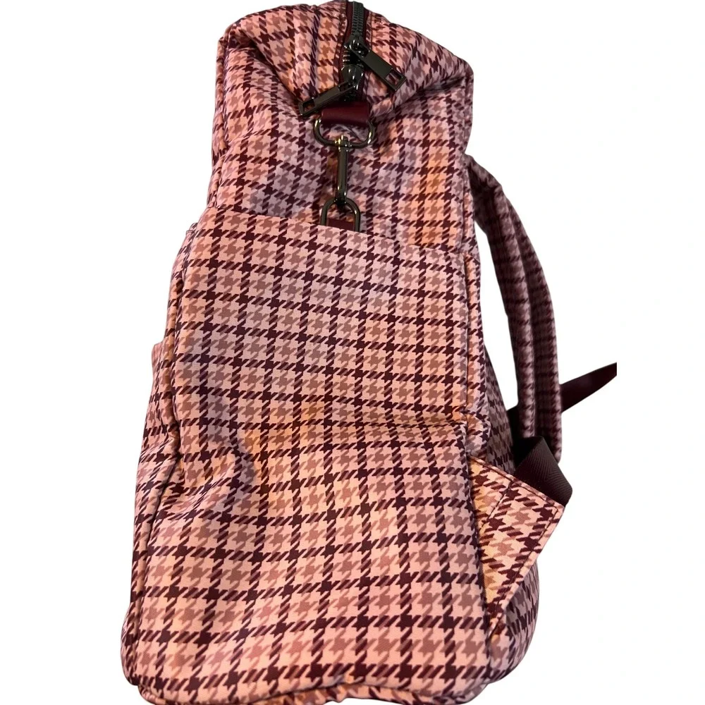 A New Day Backpack Tote‎ Bag Pink Burgundy Houndstooth Check Recycled Polyester